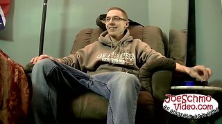 Nerdy looking dude with glasses strips down and jerks it off