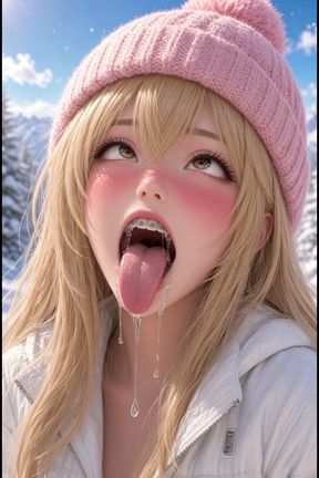 3d Anime Blonde Walk in the Snow, Latex Panties Cute Hat