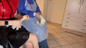 Miss Nastya and Miss Camille take very good care of their patient with short latex gloves