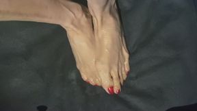 39. Melove Sexy Small Feet with Red Metallic Nail Polish getting Oiled