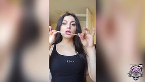 freaky tranny teen canela loves to lick cum out of condoms while jerking off and cum