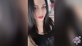 freaky tranny teen canela loves to lick cum out of condoms while jerking off and cum