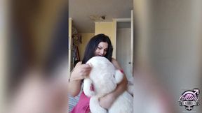 freaky tranny teen canela loves to lick cum out of condoms while jerking off and cum