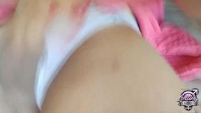 freaky tranny teen canela loves to lick cum out of condoms while jerking off and cum