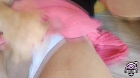 freaky tranny teen canela loves to lick cum out of condoms while jerking off and cum