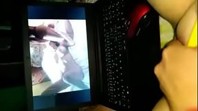 Slavic milf masturbates herself while watching porn after work