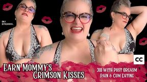 Earn Mother's Crimson Kisses: JOI with Post Orgasm Pain, CEI, Red Lipstick Kissing, Mature MiLF Domme OctoGoddess Captioned Version