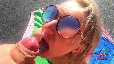 Blonde POV Blowjob and Anal Sex on the roof - Cum in Mouth
