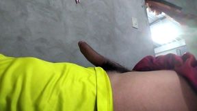 Big cock in hand, masturbating in bed - solo male