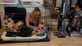 Crystal in the crate - woof!