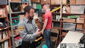 Hairy cocked Security Guard Ass Bangs a Young Thief