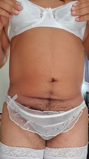 Sissy White Bride Lingerie Hard Clity