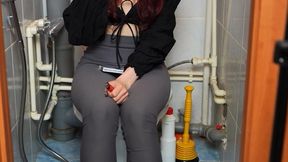 Adelina is smoking All White Super Slim Vogue cigarette in leggings on the toilet | 4k video resolution