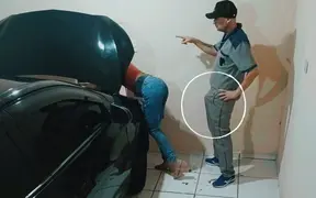 Naughty mechanic meets slutty delivery girl in the garage