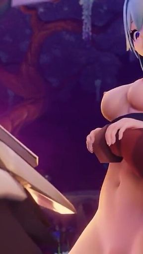 3D Futa Girl Try to Control a Big Cock