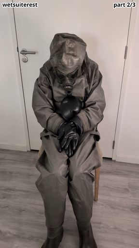 Breathplay masturbation Zodiac Zodiak heavy rubber hazmat suit with gasmask rebreathing bag, gloves, boots