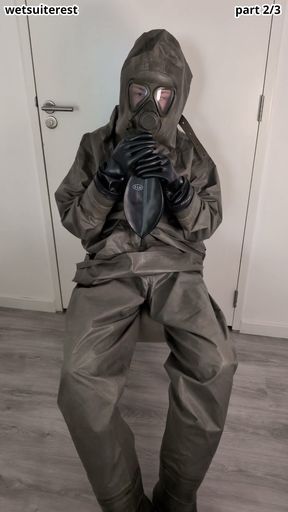 Breathplay masturbation Zodiac Zodiak heavy rubber hazmat suit with gasmask rebreathing bag, gloves, boots