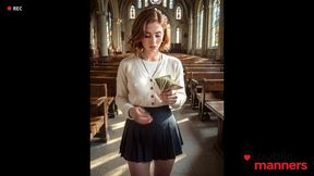 a churchgoer works as a prostitute at the church; she gave me a discount for an hour so i could fill her with my holy seed.[ai]