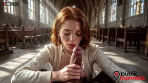 a churchgoer works as a prostitute at the church; she gave me a discount for an hour so i could fill her with my holy seed.[ai]