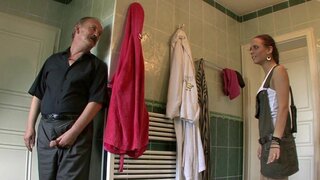 Good looking babe doesn't mind fucking an old pervert