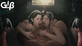 Cute 3d teens from Monster Hunter sucks a beefy futanari cock then get cock slammed
