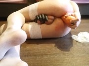 Sissy Self Facial After Spanking and Anal With Big Carrot