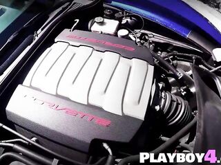 Enchanting honeys washed blue Corvette Stingray and chicks looked so hawt and hawt