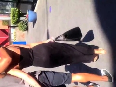 Asian thong in see thru black dress