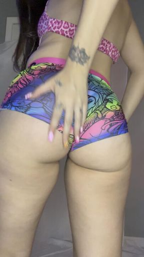 Colorful booty shorts worship