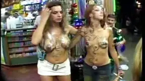 Adorable Babes Strip Naked Amid Festive Streets for Hot Public Sex