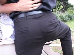 Gay couple get randy and suck cock outdoors