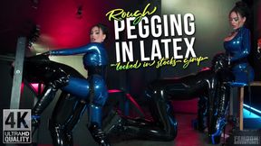 Rough pegging in latex with rubber gimp locked in stocks - 4K | Evil Woman | Femdom Adventures