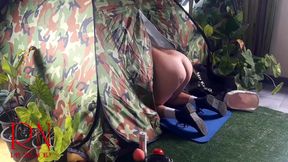 Sex in camp. A stranger fucks a nudist lady in her pussy in a camping in nature. cam 2