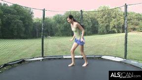 ”Skinny brunette Tamara Jade masturbated on trampoline”