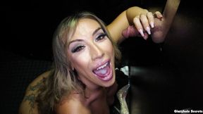 Gloryhole hardcore interracial fuck with a sexy blonde Mia James