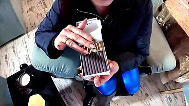 Smoking Blowjob Cameltoe Tease Double Cum on Downjacket