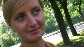 Tasty looking Russian blond cutie gives a head to pickuper in the car