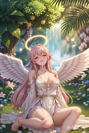 Hentai angel with big boobs masturbates