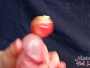 Amateur femdom blowjob and sounding with lollypop, multiple ruined orgasm, cum play