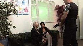 Group sex session in the office with Euro starlets