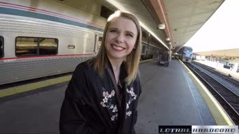 Teen (18+) Russian Blonde Rides the Rails in Steamy POV