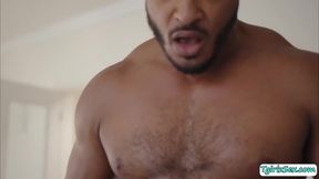 Busty Ts gives black stepbro titjob and lets him fuck her ass