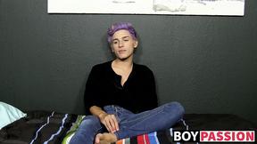 Adorable twink toys with his big thick dong & moans for us too