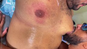 chubby gay man having his nipples sucked very hard