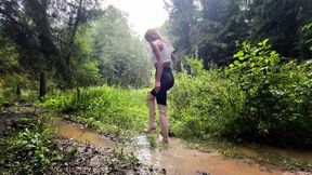 Casadei Blade Authentic over the knee boots in mud and swamp, high heels boots in mud, high heels boots in swamp, boots in swamp, girl in swamp