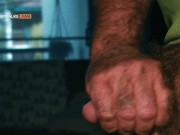 Handsome muscle bear finishes off a dirty tradie after his shift