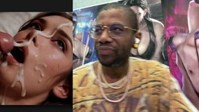 Giant-boobbed beauty gets covered in spunk; petite butt-loving whore attempts