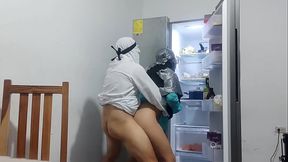 Arabian fucks in front of the refrigerator and has a great orgasm - real sex