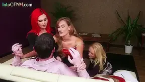 CFNM HJ femdom MILFS wank cock in group handjob action