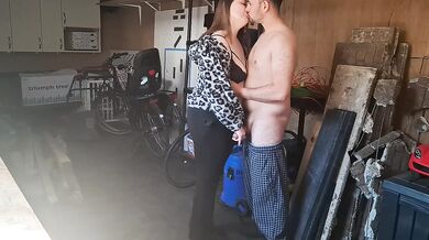 Chubby milf strokes my cock in the barn handjob cumshot